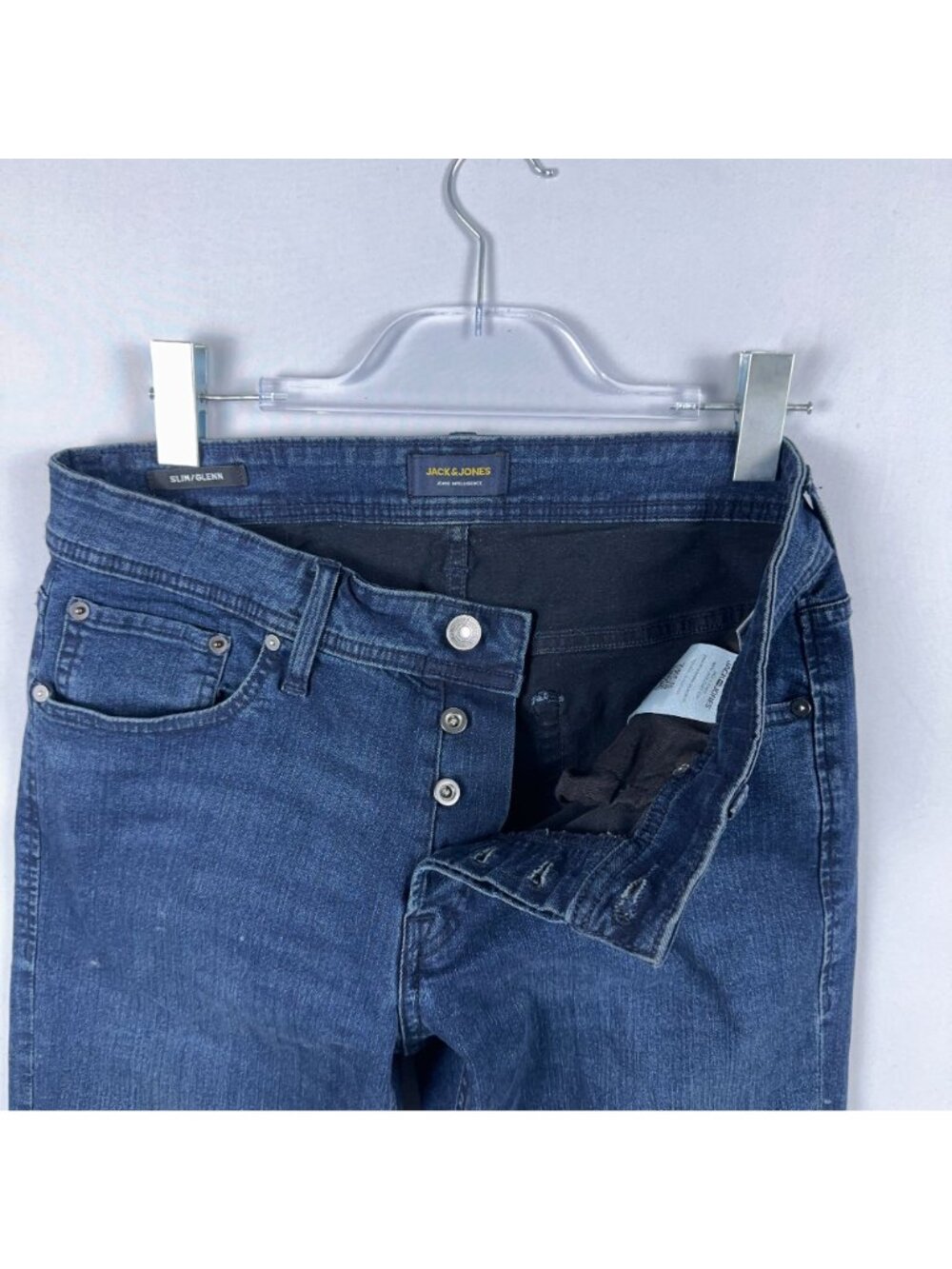Jack & Jones Glenn Slim Fit Jeans Mens Size 32x34 Blue Dark Wash Mid Rise - Picture 4 of 12